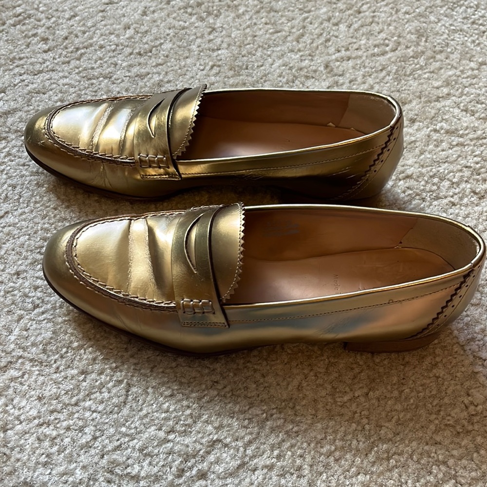 Jcrew Metallic Gold Leather Biella Loaders - made in Italy